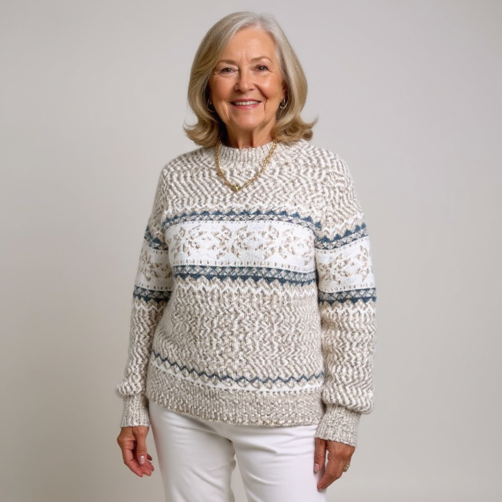 Melanie timeless knit jumper shown in blue, sky blue, pink and beige colours