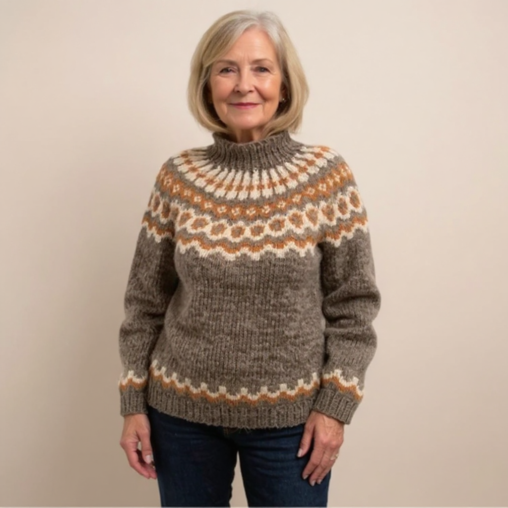 Amara cosy knit sweater shown in orange, grey, blue and khaki colour options