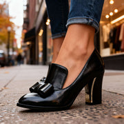 Maisie block heel bow pumps