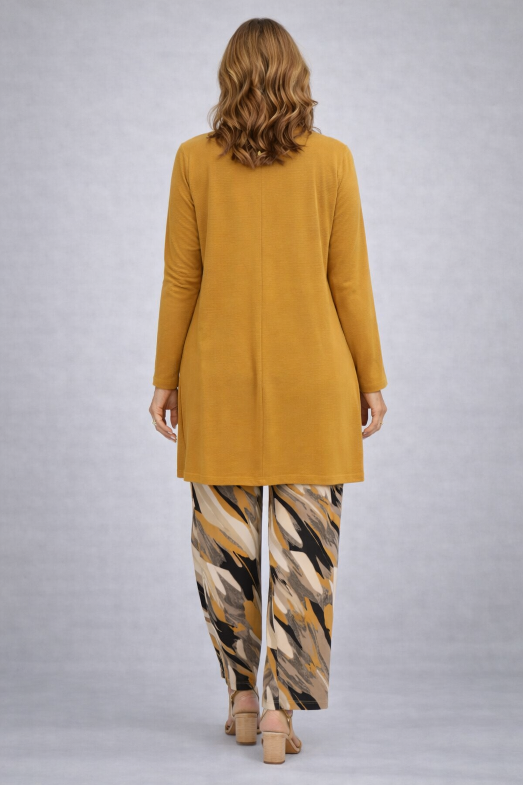 Faelina yellow coordinated three-piece set styled together for an effortless everyday look