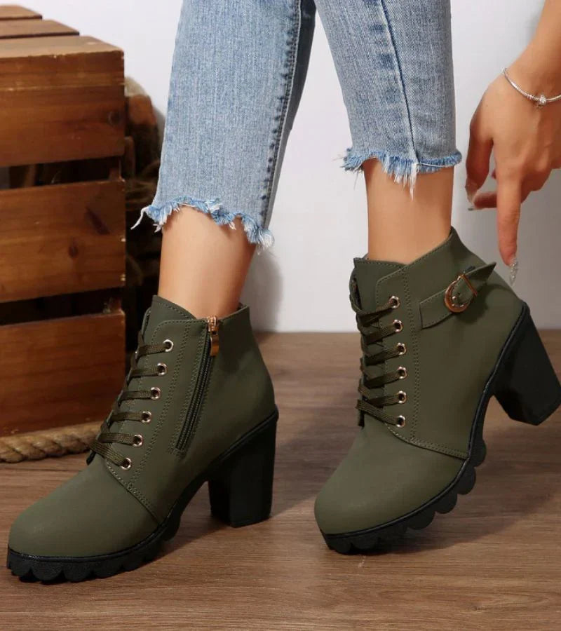 Zyrah | Lace-Up Buckle Boots with Chunky Heel