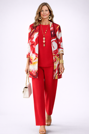 Gelsey coordinated three-piece set in red, styled together for an easy versatile look