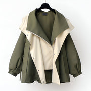 Urban Drift double-layer windbreaker jacket with drawcord waist in green, black and beige