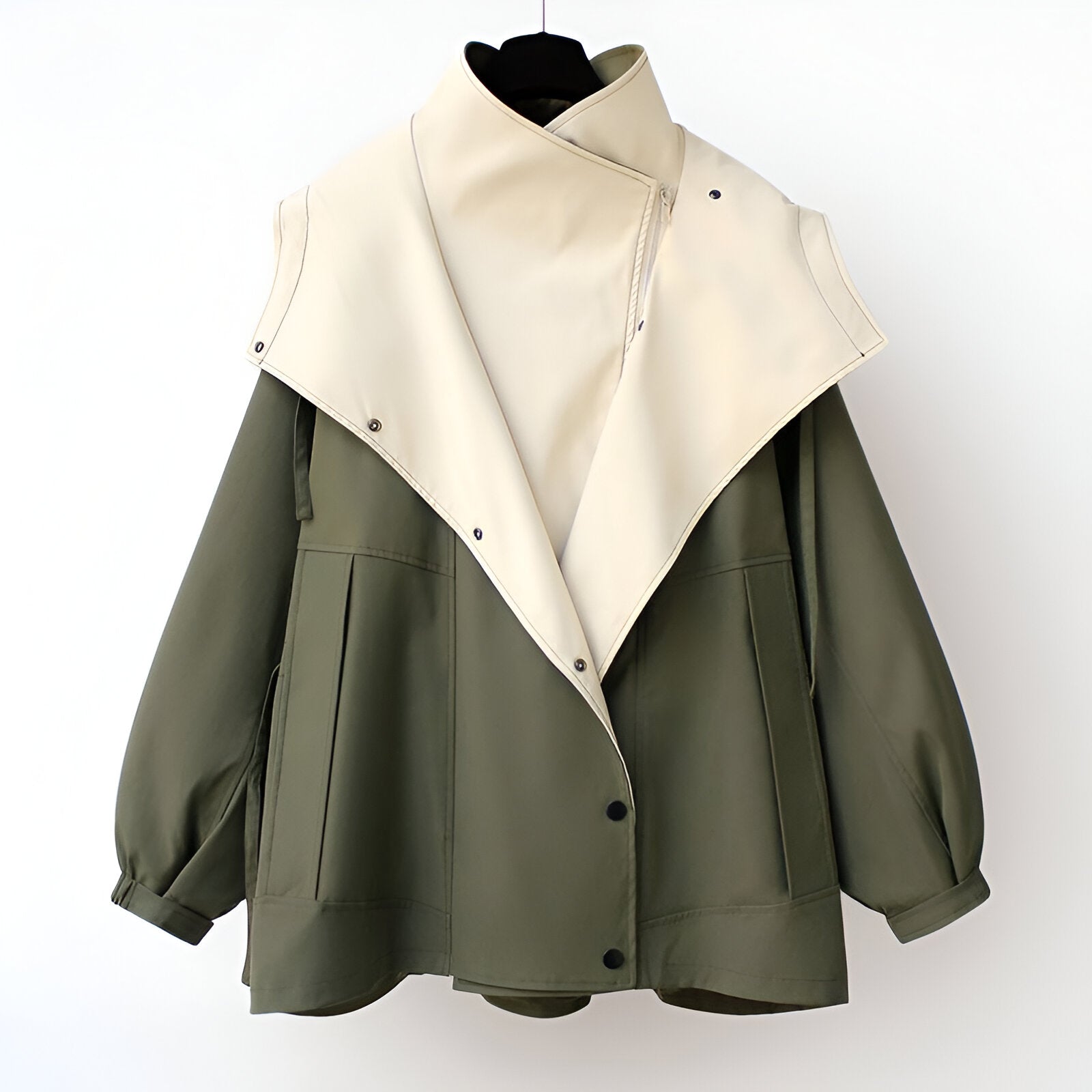 Urban Drift double-layer windbreaker jacket with drawcord waist in green, black and beige