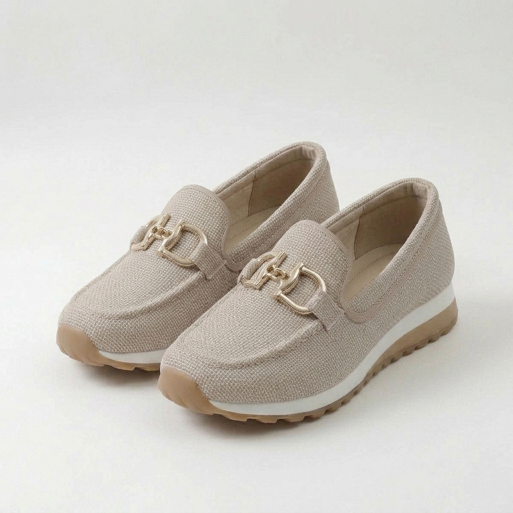 Womens slip-on loafers in neutral tones with a clean, casual silhouette