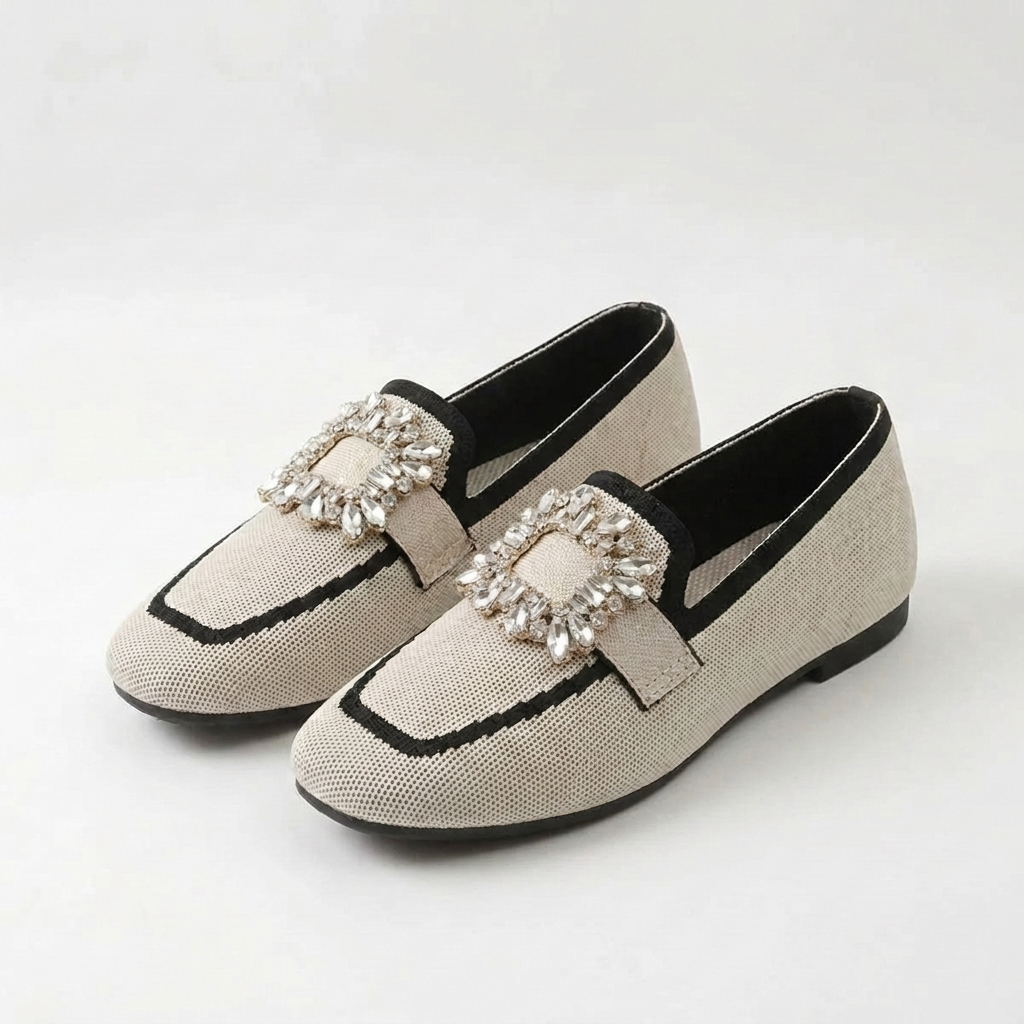 Womens buckle loafers with polished buckle detail and slip-on silhouette