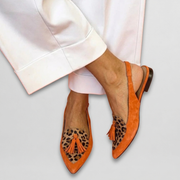 Handmade flat sandals with straps, tassels and suede-effect finish in a vibrant colour combination