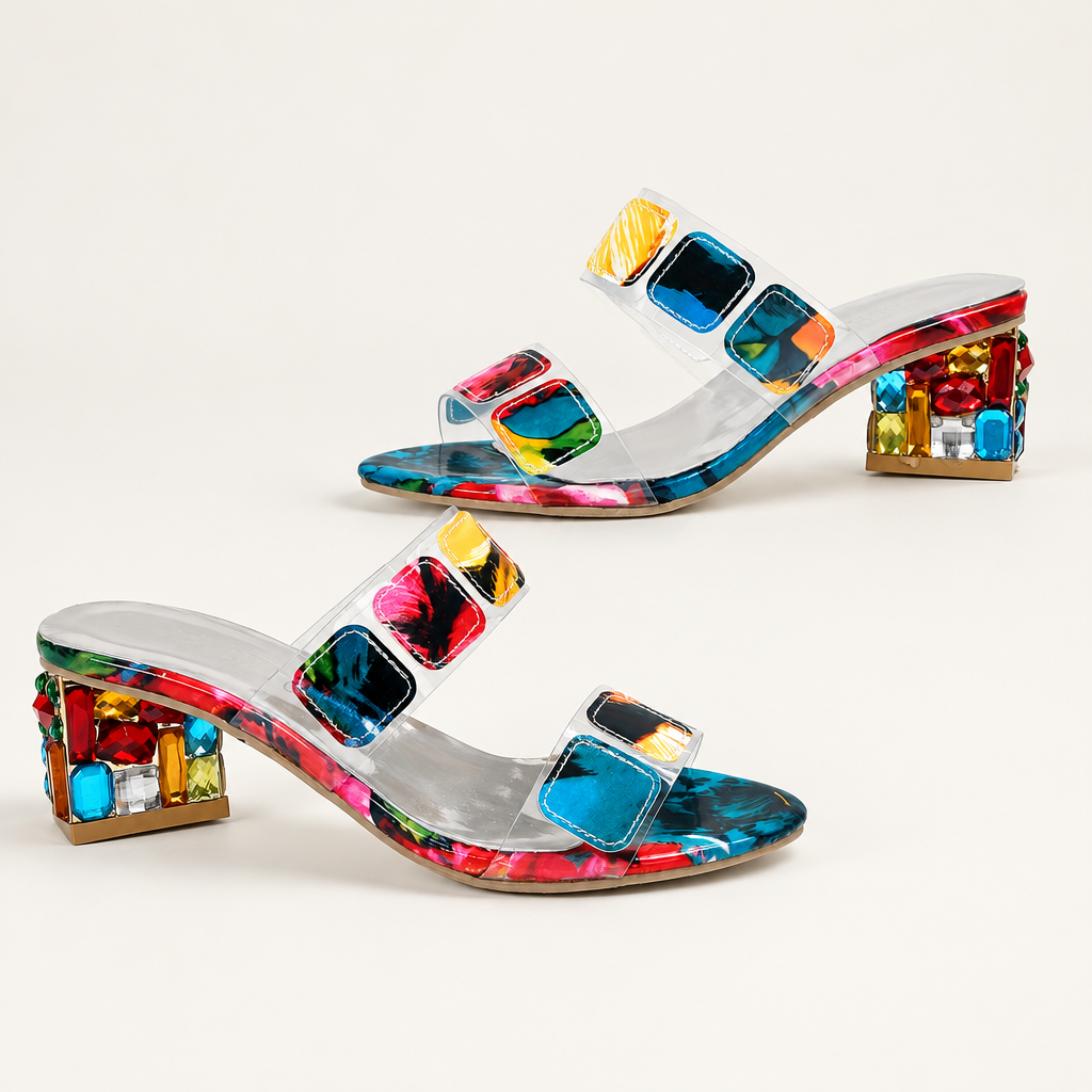 Seraya rhinestone block heel sandals