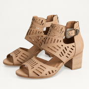 Tavia laser-cut block heel sandals