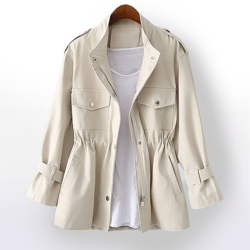 Laluna classic tailored trench coat shown in green, pink, white and black