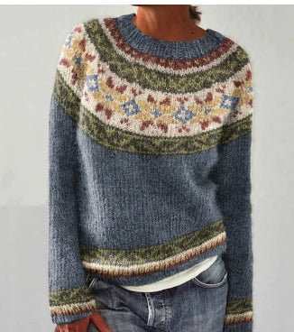 Harper retro knit jumper shown in several colours, a soft cosy layering piece