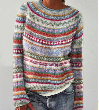 Harper retro knit jumper shown in several colours, a soft cosy layering piece