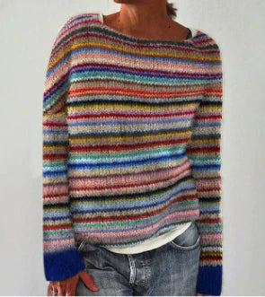Harper retro knit jumper shown in several colours, a soft cosy layering piece