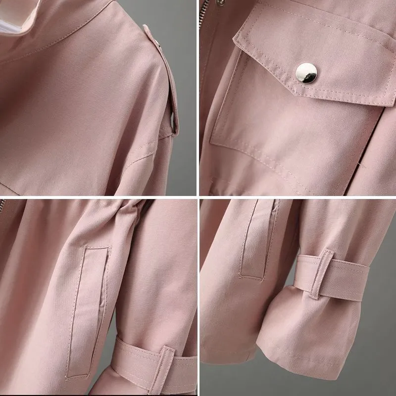 Laluna classic tailored trench coat shown in green, pink, white and black