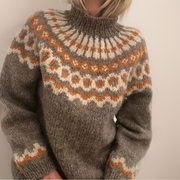 Amara cosy knit sweater shown in orange, grey, blue and khaki colour options