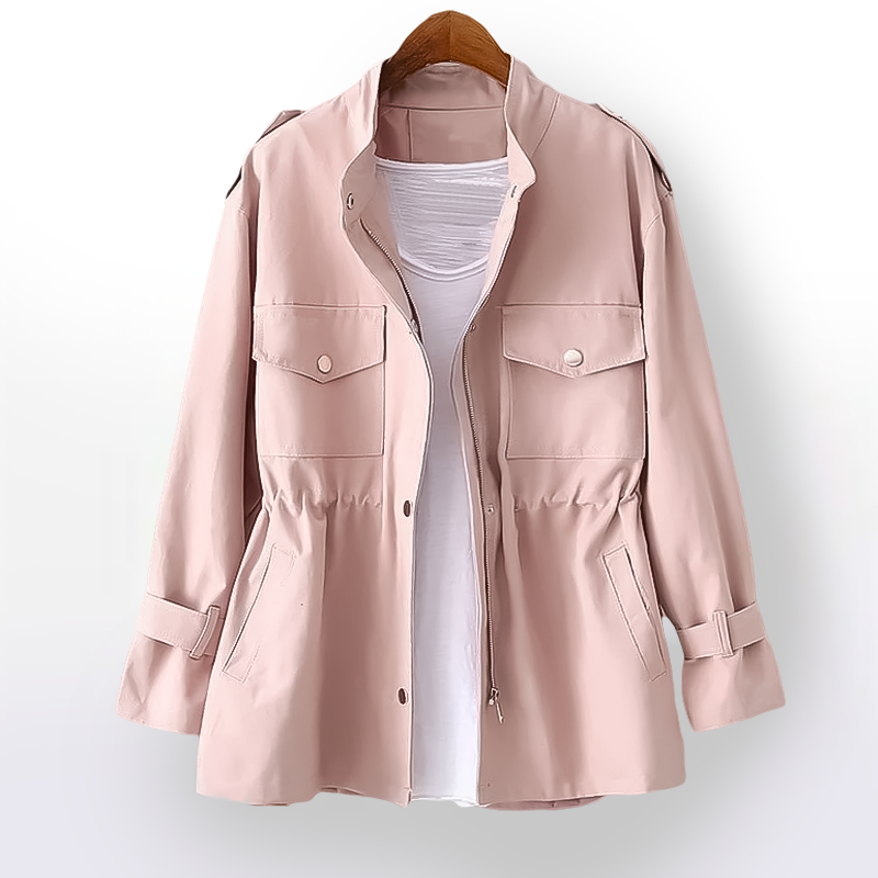 Laluna classic tailored trench coat shown in green, pink, white and black