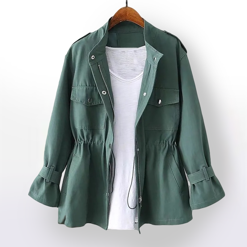 Laluna classic tailored trench coat shown in green, pink, white and black