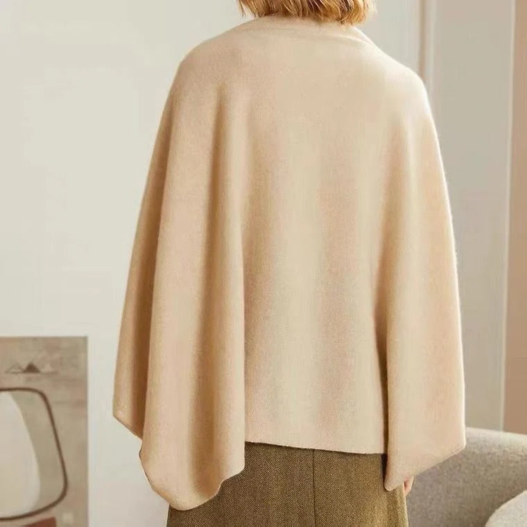 Alpina premium Merino wool shawl shown in tan, beige, black and red, oversized cut