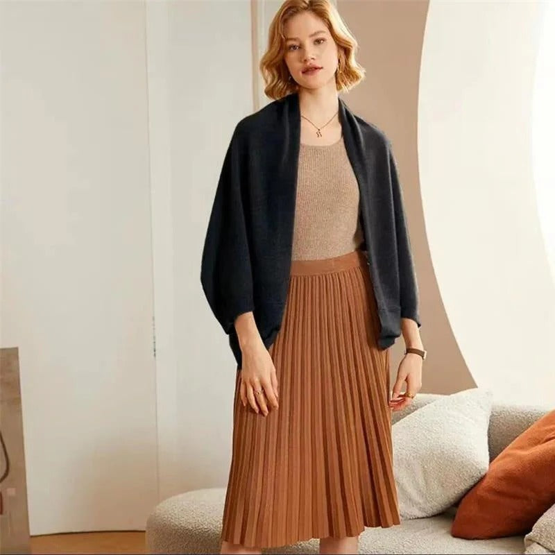 Alpina premium Merino wool shawl shown in tan, beige, black and red, oversized cut