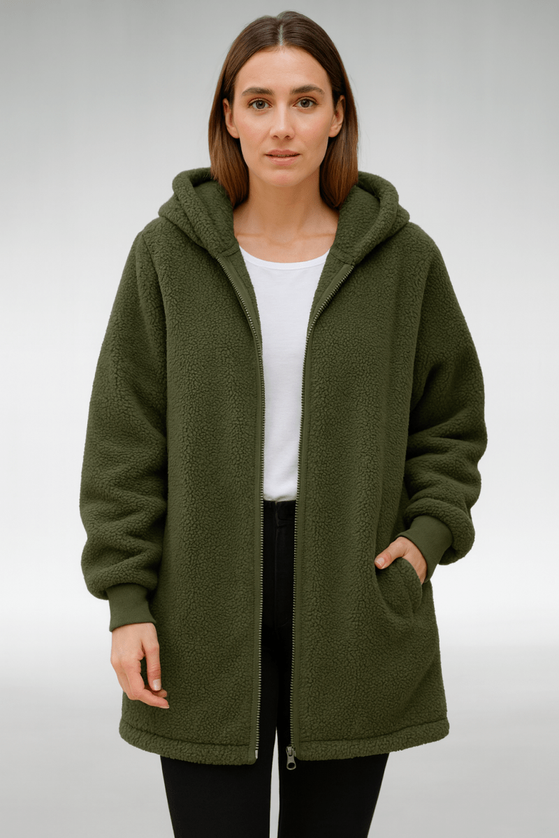 Jane soft teddy coat shown in several colours with a plush textured finish
