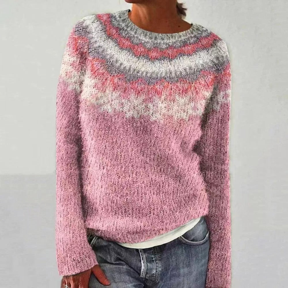 Petra cashmere jumper in soft knit, shown in pink and blue
