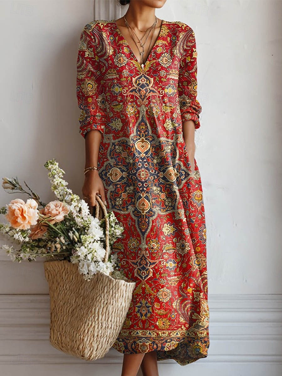 Diva red everyday comfort dress with a loose silhouette and pockets