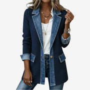 Iona relaxed navy blue knit-denim jacket in a comfortable everyday fit