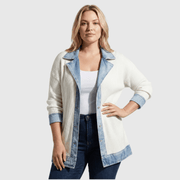 Talia relaxed white denim jacket for women in a soft knit-denim mix