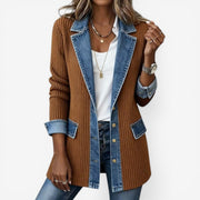Saoirse relaxed khaki denim jacket with a soft knit-denim feel and relaxed cut