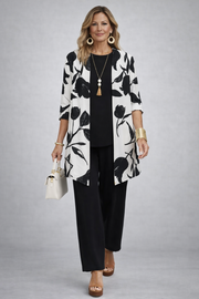 Etheline coordinated black three-piece set styled together for an effortless everyday look