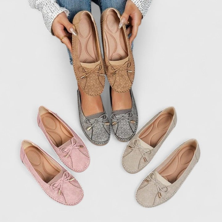 Comfortable slip-on everyday shoes shown in pink, beige and brown tones