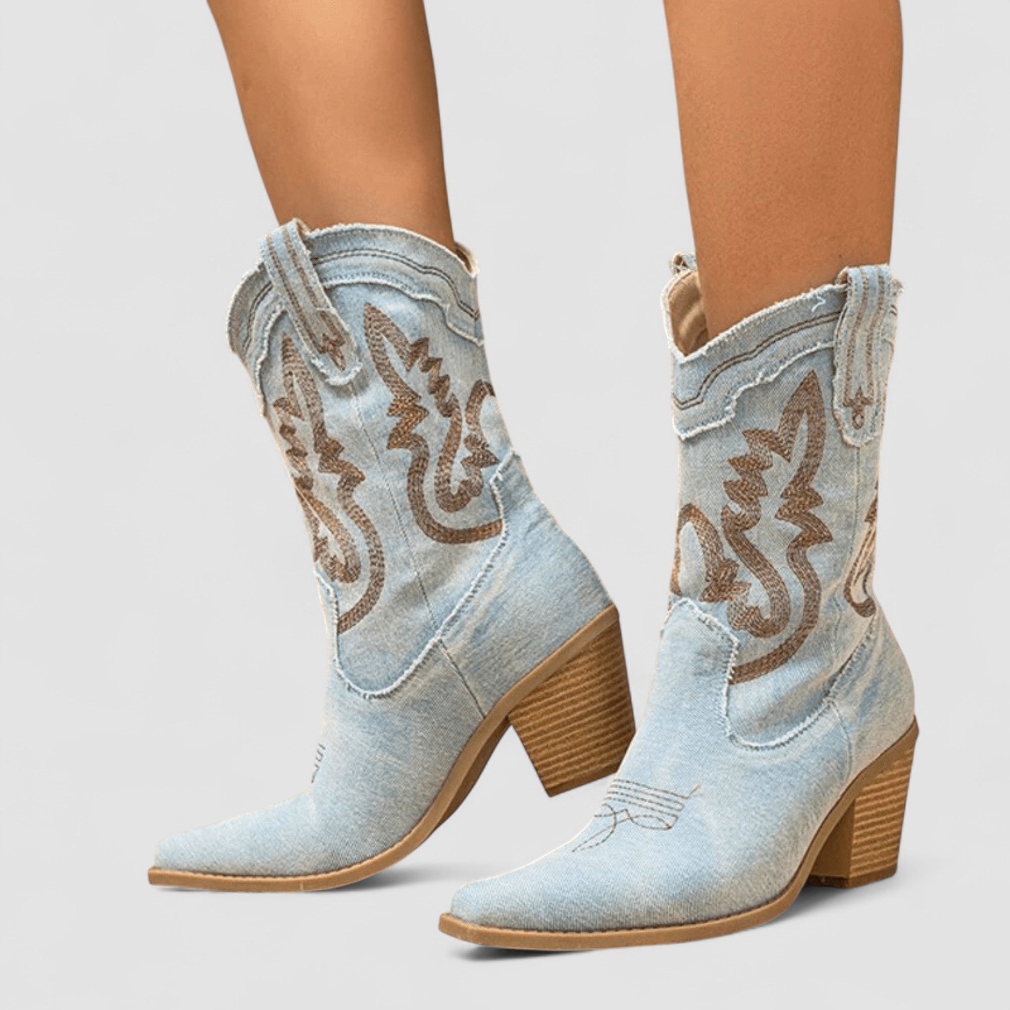 Selena | Denim Ankle Boots in Sky & Denim Blue