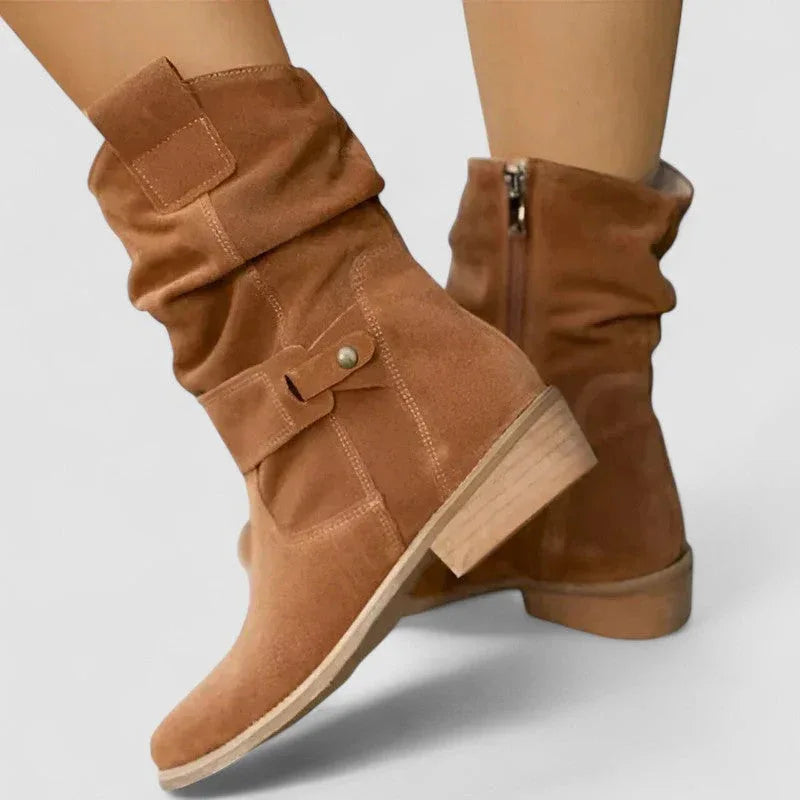 Nadine orthopedic western boots in neutral tones with cushioned sole and classic heel