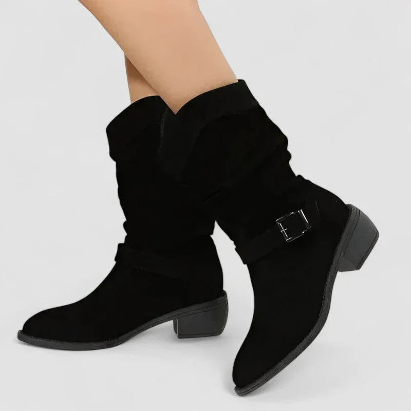 Nadine orthopedic western boots in neutral tones with cushioned sole and classic heel