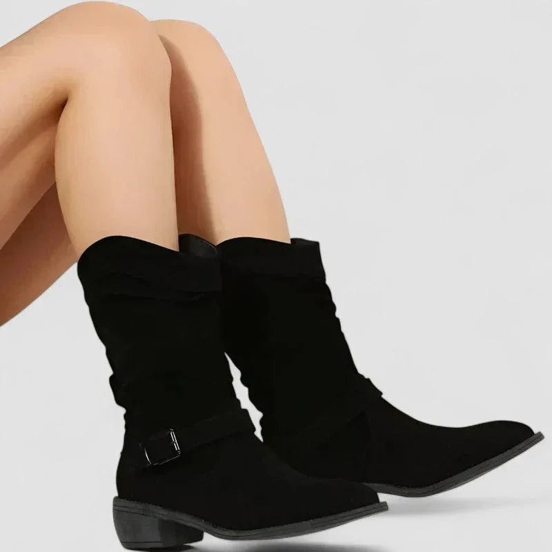 Nadine orthopedic western boots in neutral tones with cushioned sole and classic heel