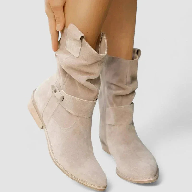 Nadine orthopedic western boots in neutral tones with cushioned sole and classic heel