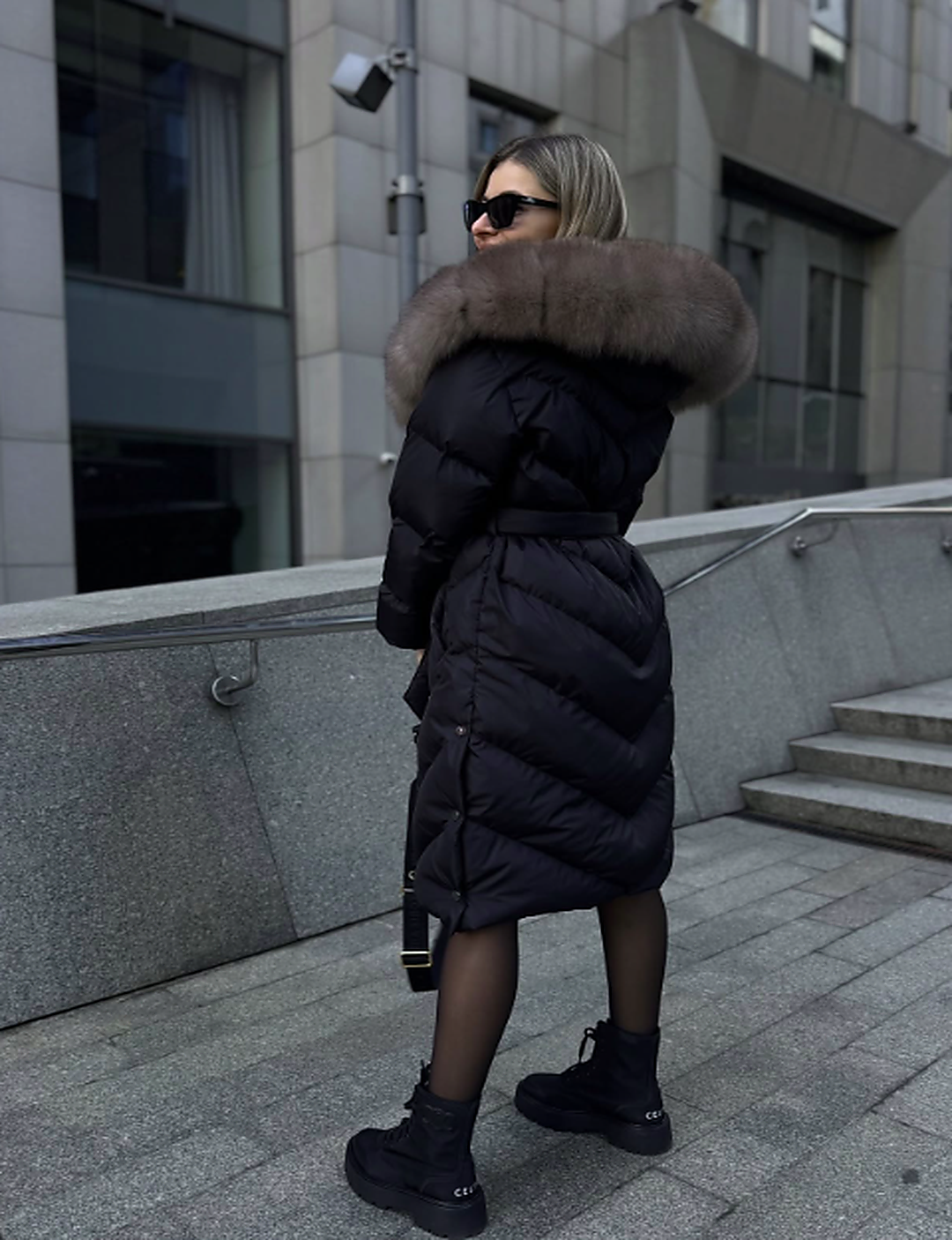Helena refined winter jacket for women in black with a softly framed neckline