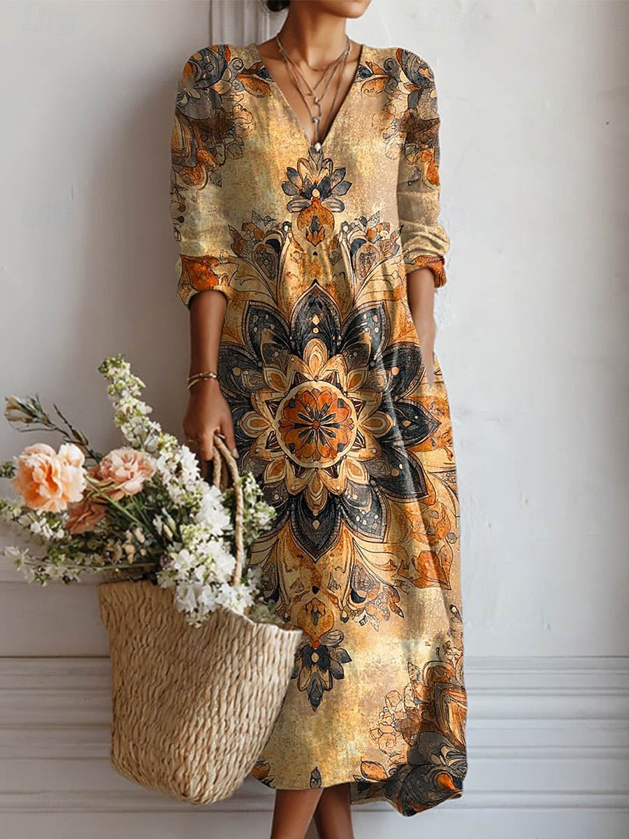Dora everyday comfort dress in multicolour with a relaxed silhouette and pockets