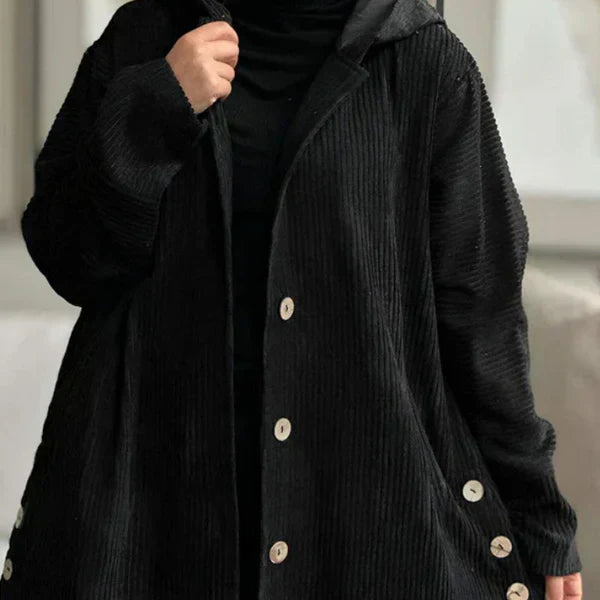 Niah cozy hooded coat with tailored cut, shown in a neutral colourway
