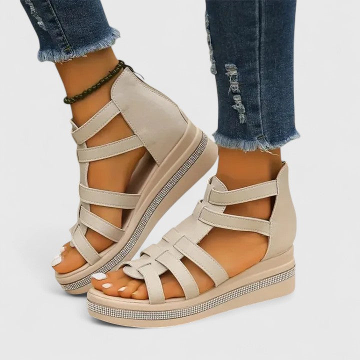 Kendall | Rhinestone Wedge Sandals with Thick Sole