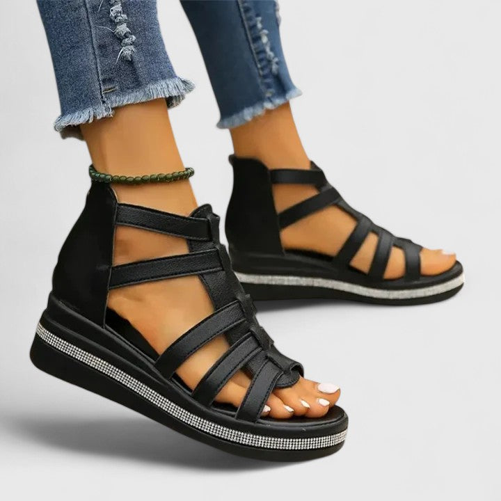 Kendall | Rhinestone Wedge Sandals with Thick Sole