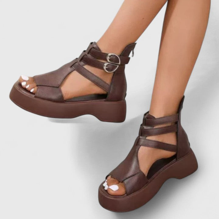 Ivana | Crossed-Strap Platform Sandals with Zipper
