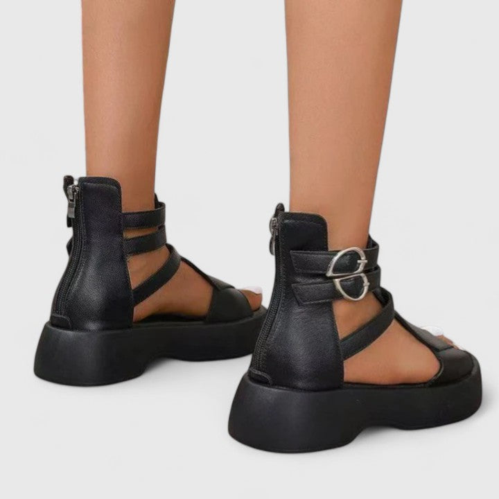 Ivana | Crossed-Strap Platform Sandals with Zipper
