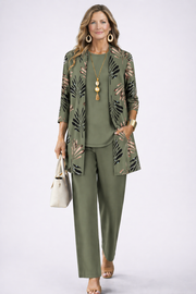 Margaret coordinated green three-piece set styled together for an effortless everyday look