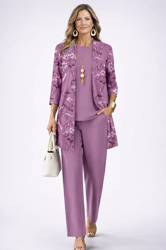 Margaret coordinated green three-piece set styled together for an effortless everyday look
