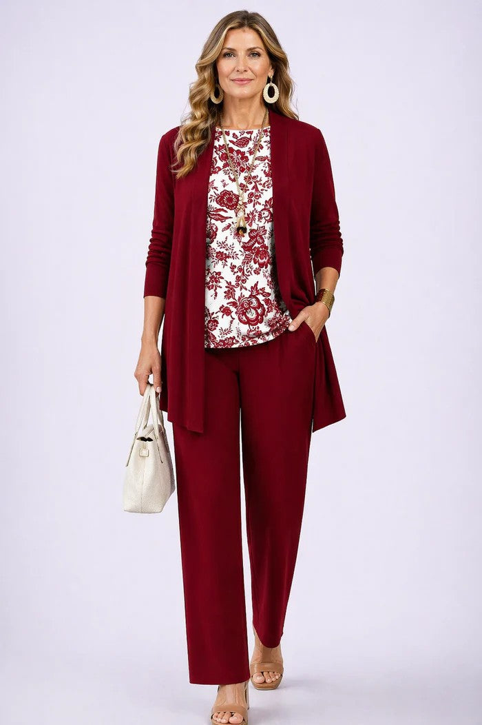 Margaret coordinated green three-piece set styled together for an effortless everyday look