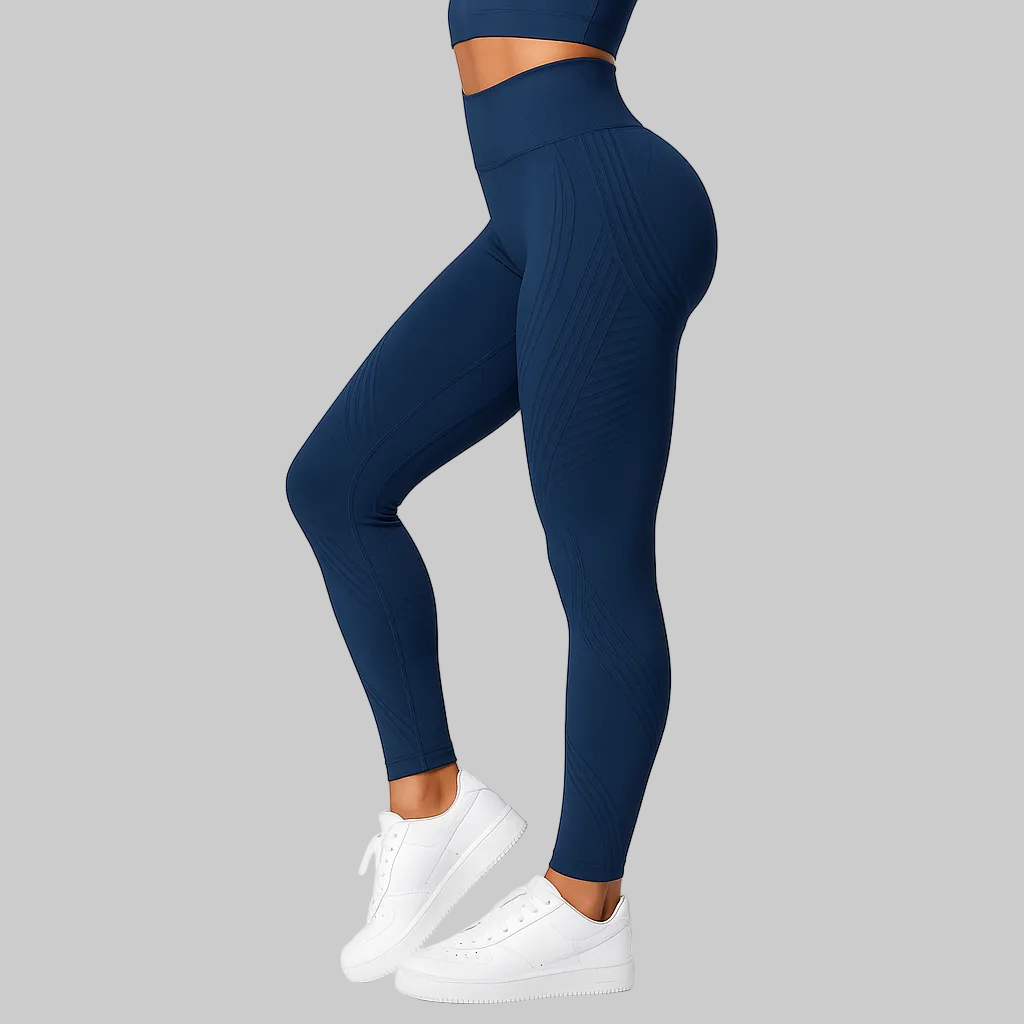 Aria navy blue full-length sculpting leggings for workouts and everyday wear