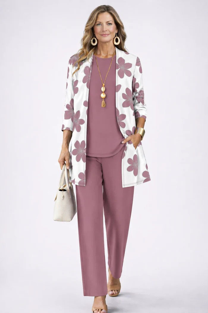 Margaret coordinated green three-piece set styled together for an effortless everyday look