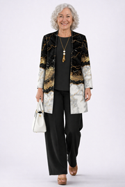 Yvonne black and gold marble three-piece set styled together for a coordinated look