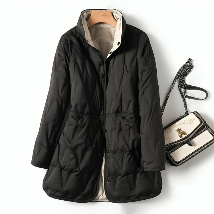 Doutzen trendy warm winter coat shown in a stylish everyday look